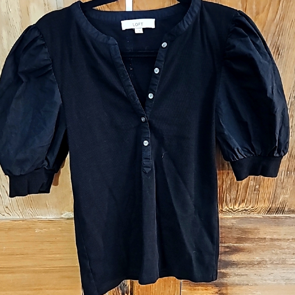 LOFT Women's Black Puff Sleeve Top
